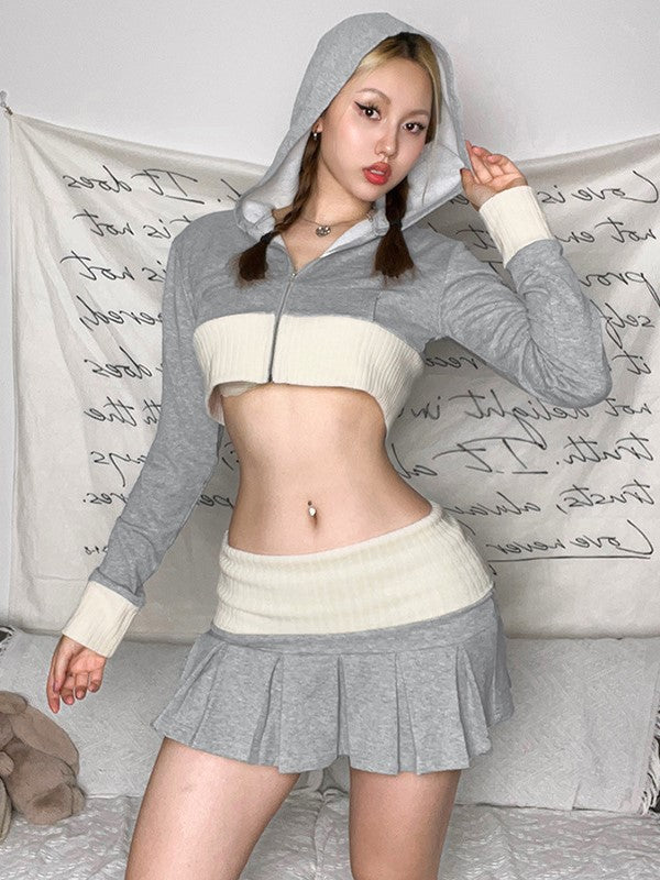 Grey Cropped Hooded Jacket