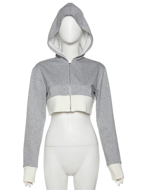Grey Cropped Hooded Jacket