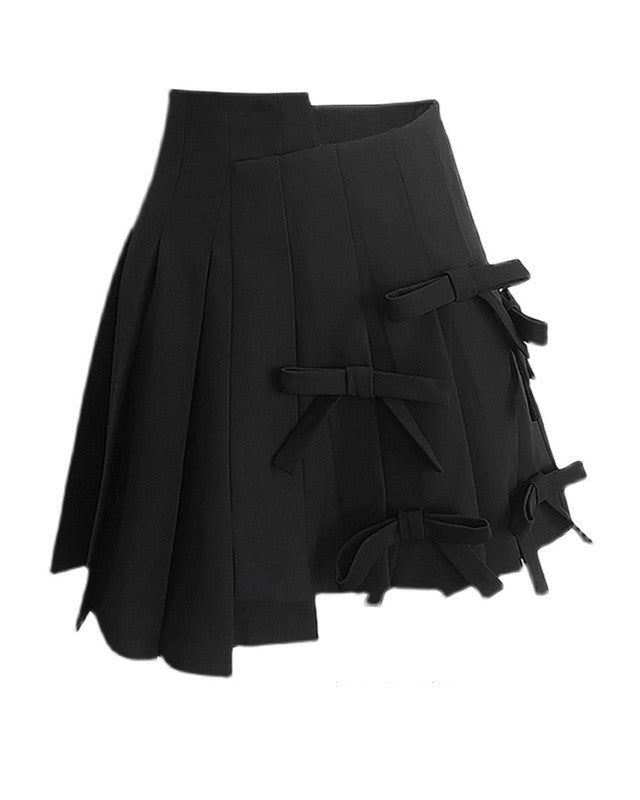 Black Pleated Skirt With Bow Detail