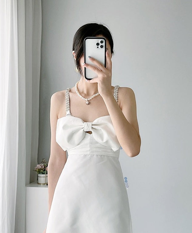 White Bow Mini Dress