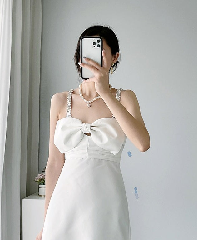 White Bow Mini Dress