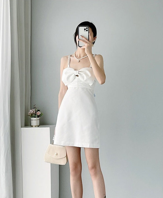White Bow Mini Dress