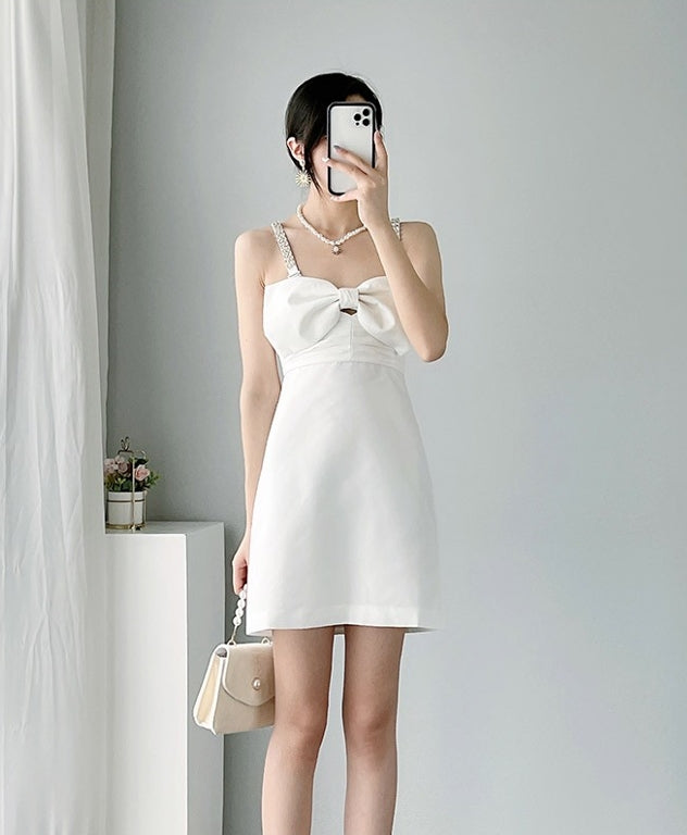 White Bow Mini Dress