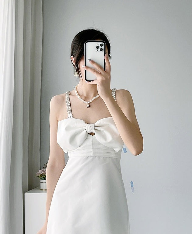 White Bow Mini Dress
