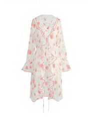 White Floral See-Through Long Cardigan