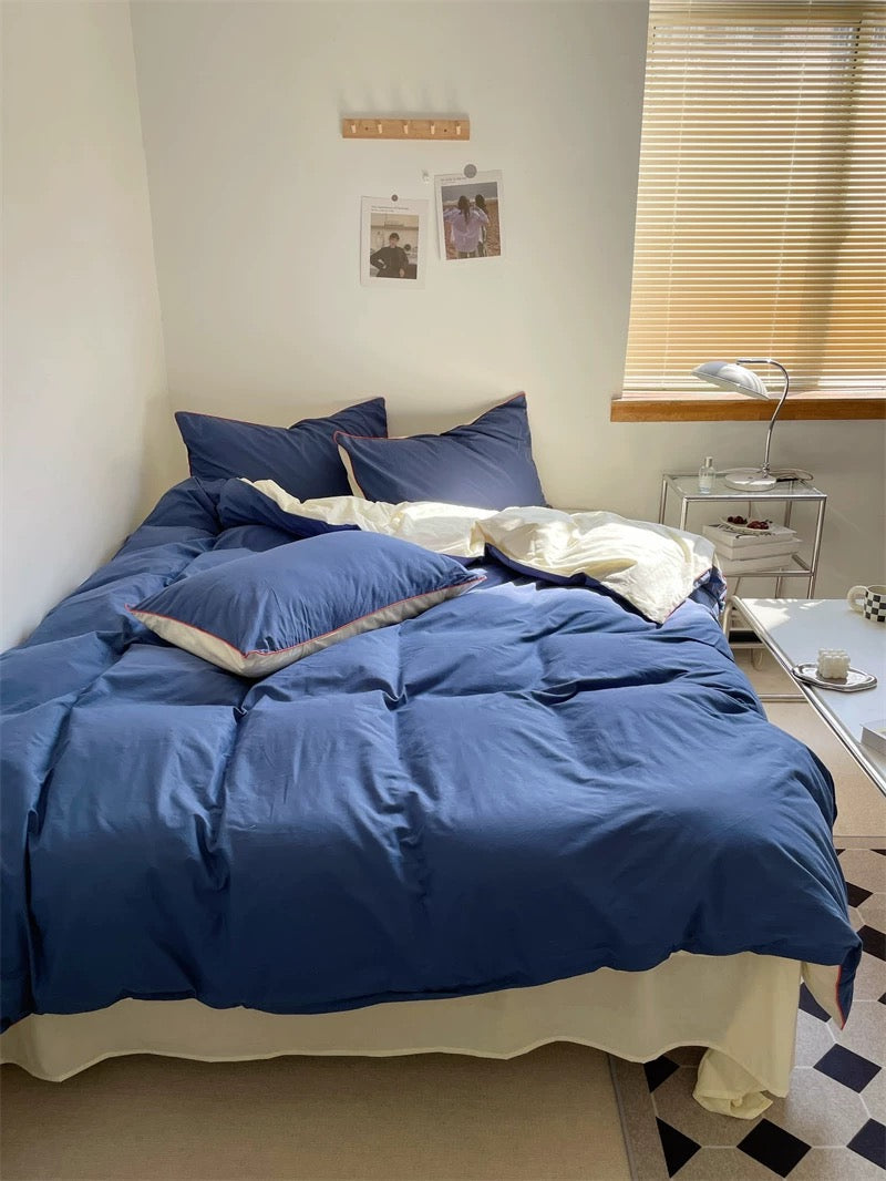 Blue & Cream Color Block Bedding Set