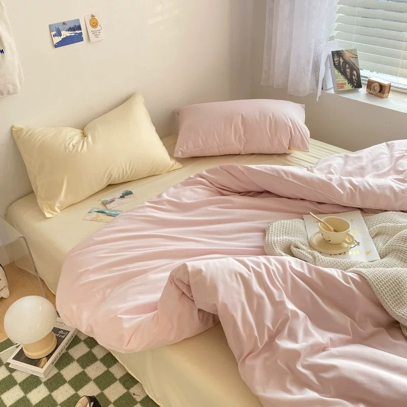Pastel Pink & Cream Solid Bedding Set