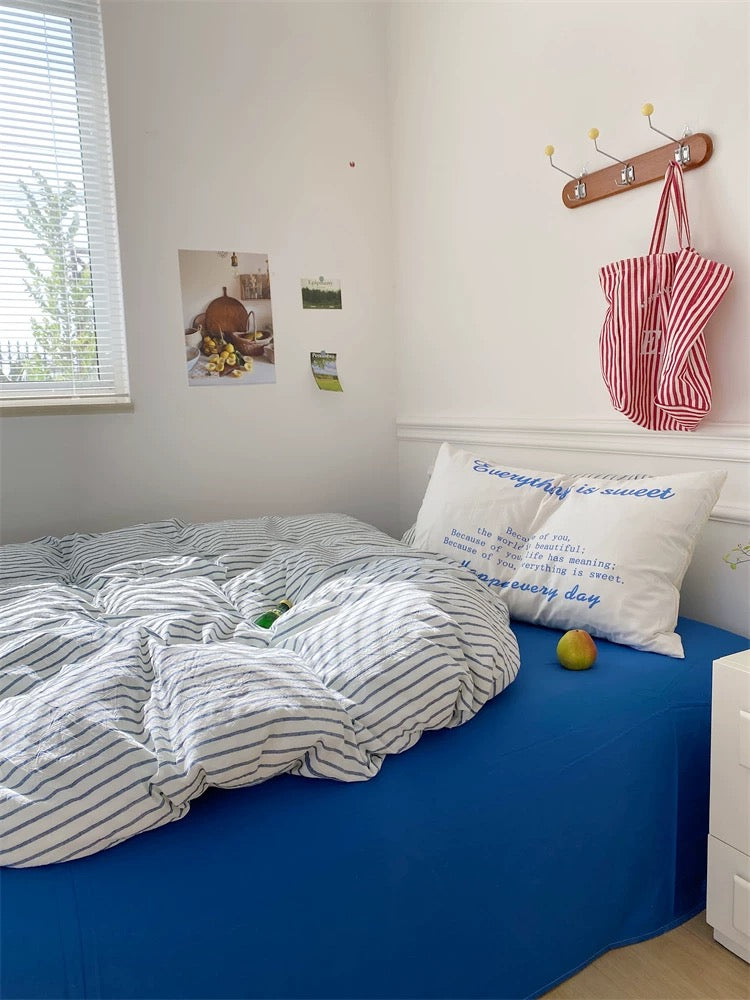 Pastel Pink & Blue Striped Duvet Cover Set