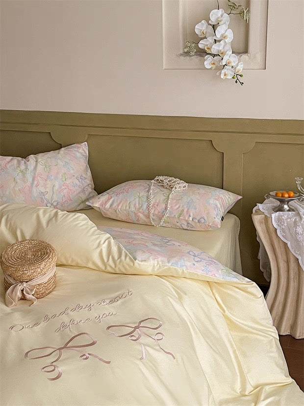 Yellow Coquette Embroidered Duvet Cover Set