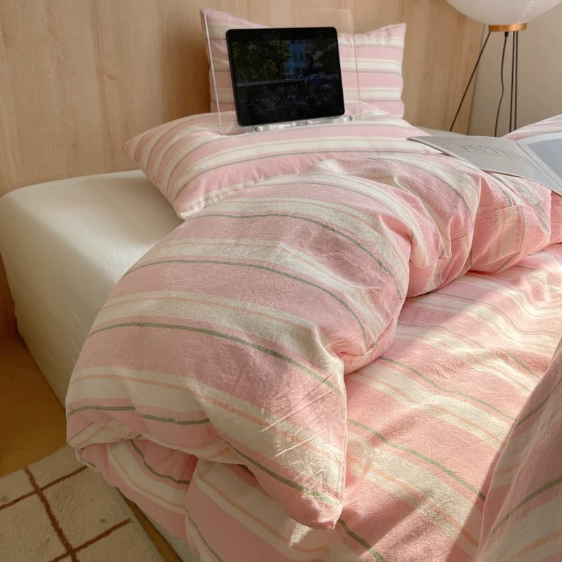 Coquette Pink Striped Duvet Cover Set