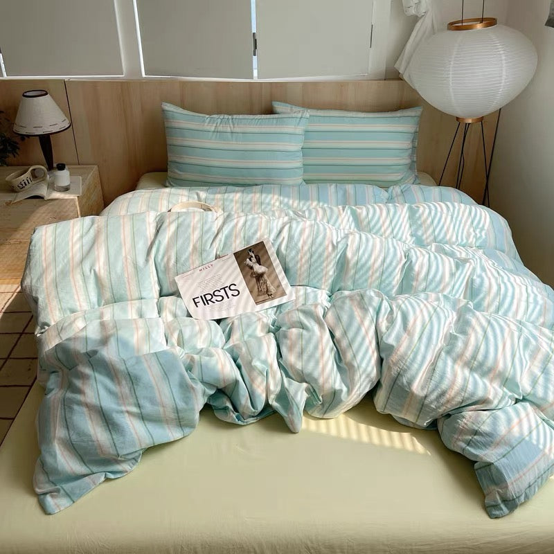 Pastel Blue Striped Duvet Cover Set