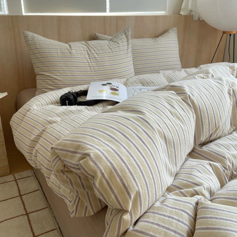 Parisian Style Beige Striped Duvet Cover Set