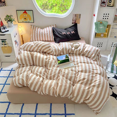 Beige Striped Cotton Bedding Set