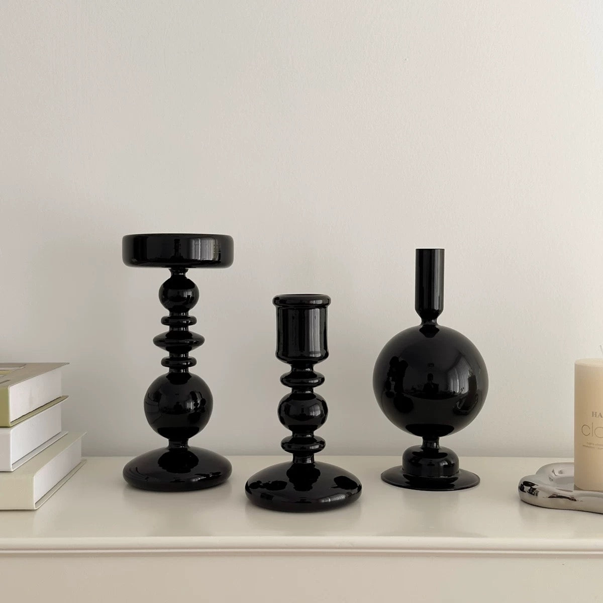 Decorative Black Glass Candle Holder