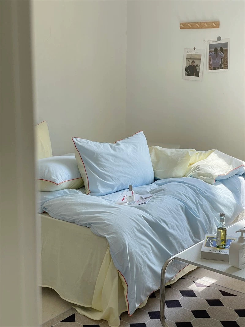 Blue & Cream Color Block Bedding Set