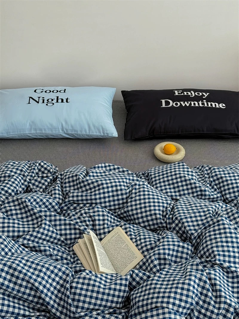 Black & Blue Preppy Gingham Bedding Set