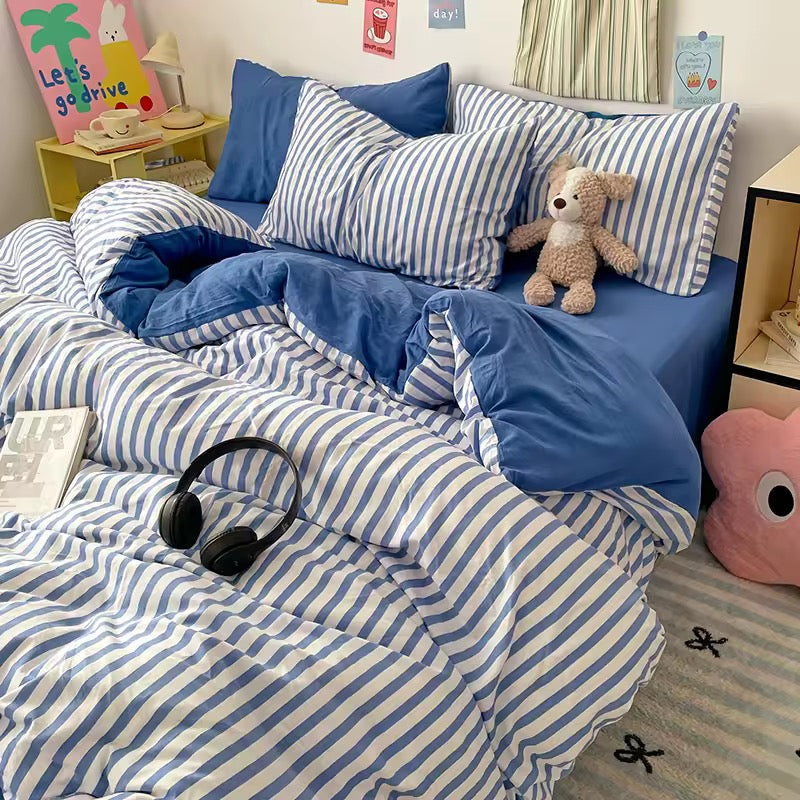 Blue Striped Bedding Set