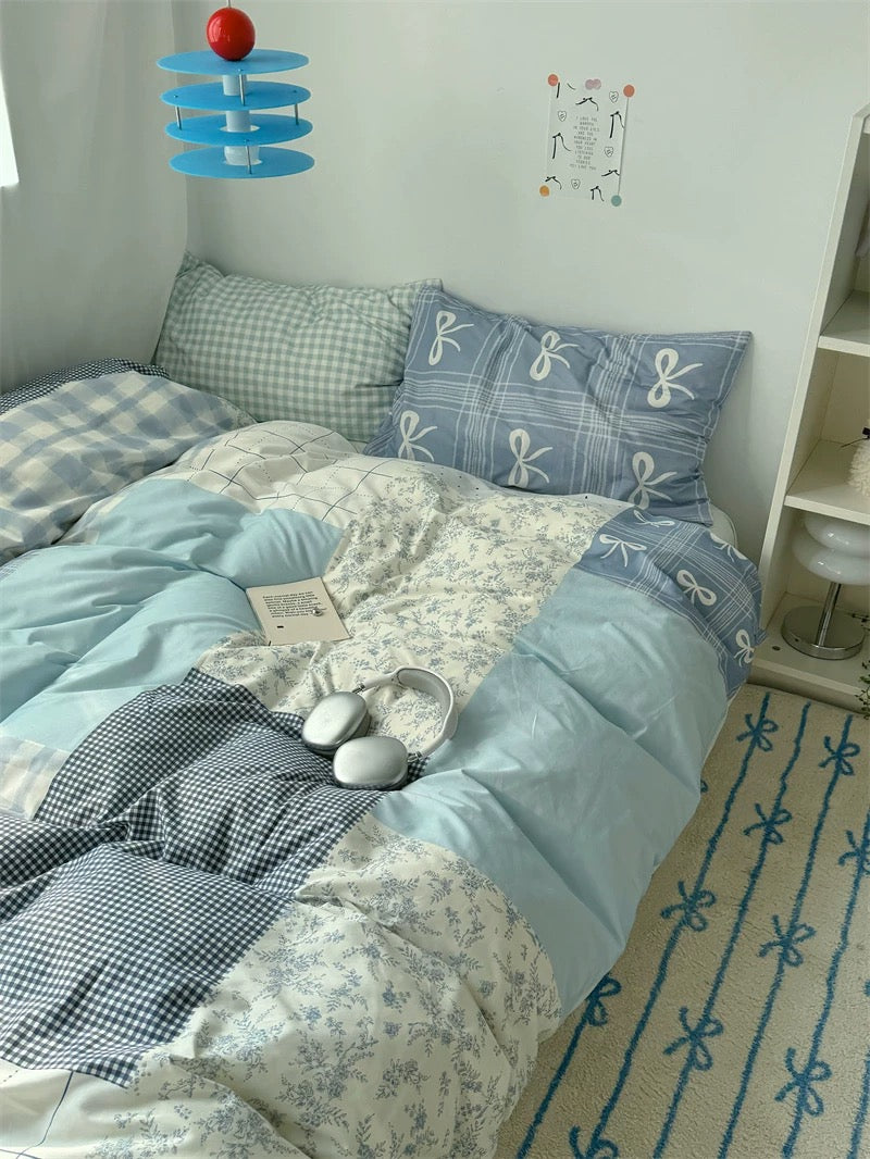 Blue Patchwork Cotton Bedding Set