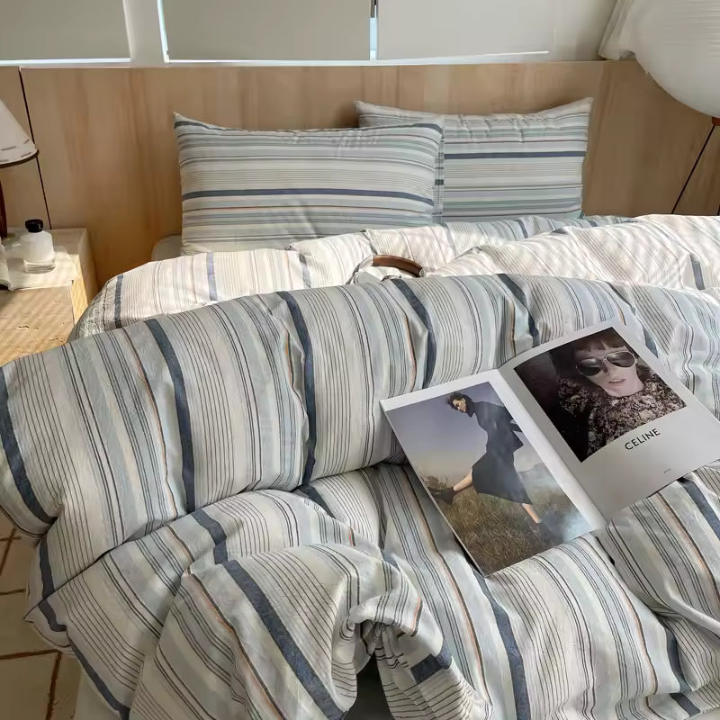 Navy Blue Striped Duvet Cover Set