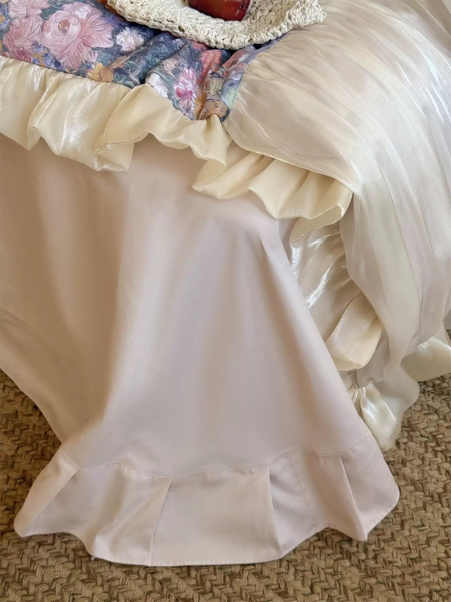 Oil Painting Floral Ruffle Cotton Bedding Set