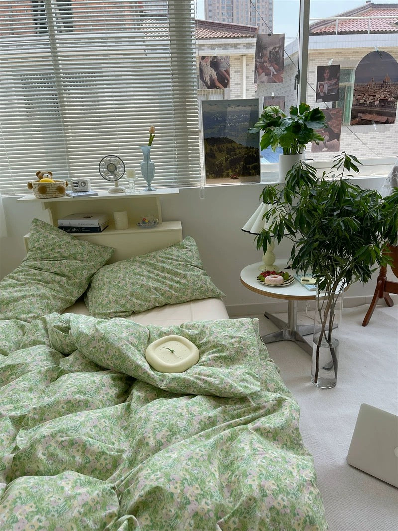 Green Ditsy Floral Cotton Bedding Set