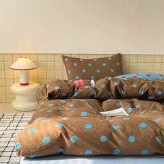 Warm Brown & Blue Polka Dot Bedding Set