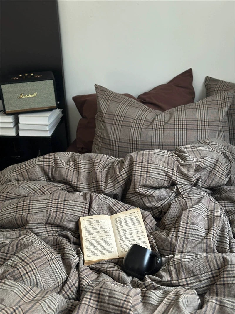 Dark Academia Plaid Cotton Duvet Cover Set