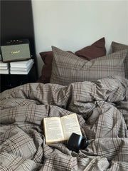 Dark Academia Plaid Cotton Duvet Cover Set