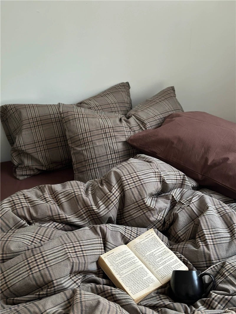 Dark Academia Plaid Cotton Duvet Cover Set