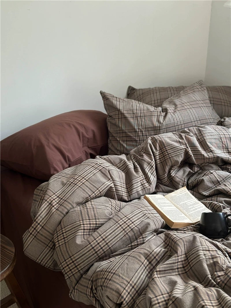 Dark Academia Plaid Cotton Duvet Cover Set