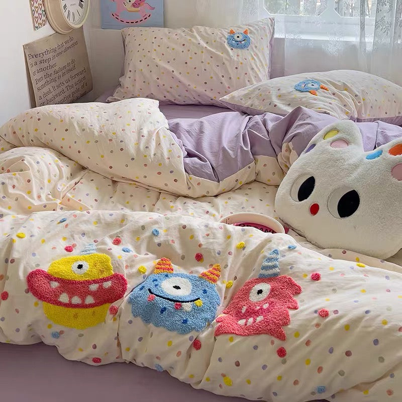Cartoon Monster Embroidery Bedding Set
