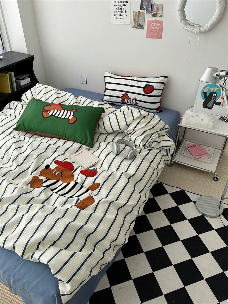 Cartoon Puppy Embroidered Bedding Set