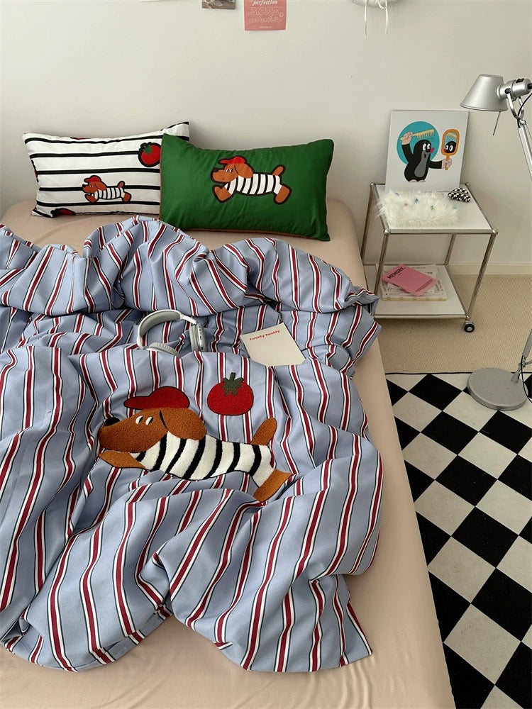 Cartoon Dog Embroidered Bedding Set