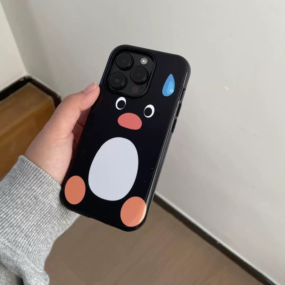 Black Cartoon Penguin iPhone Case