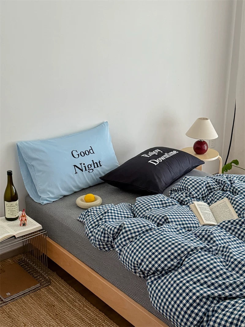 Black & Blue Preppy Gingham Bedding Set