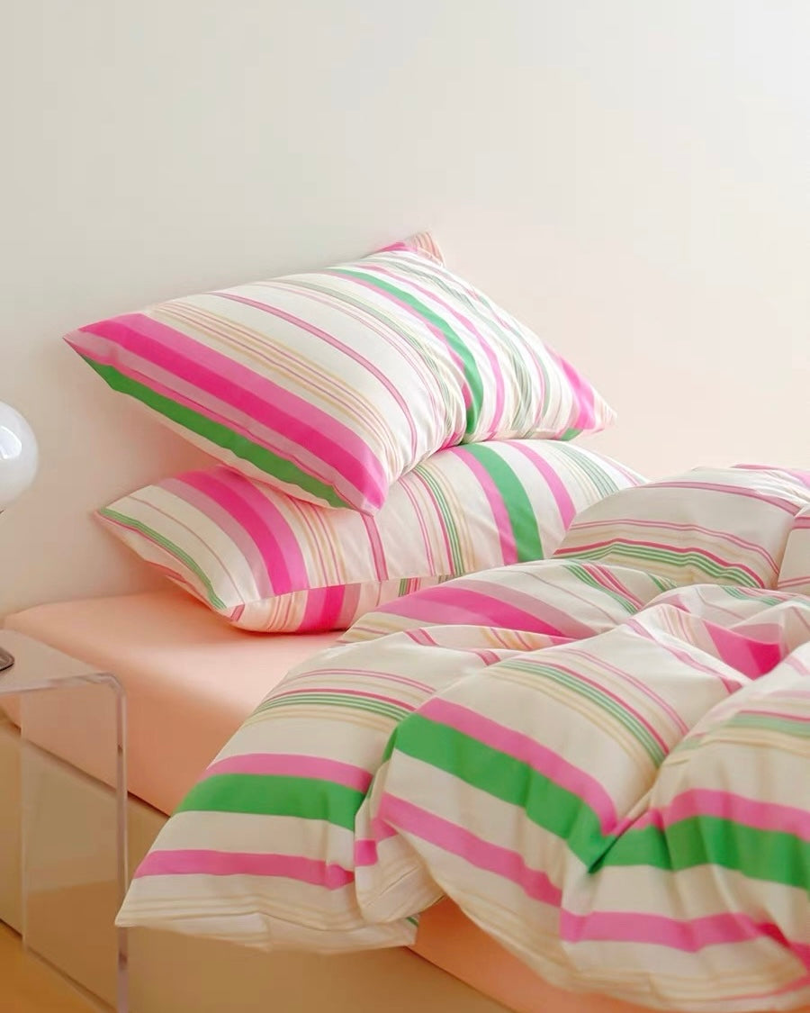 Pastel Rainbow Striped Cotton Duvet Cover Set