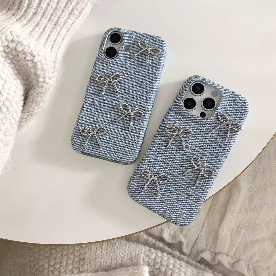 Sparkly Denim Bow iPhone Case