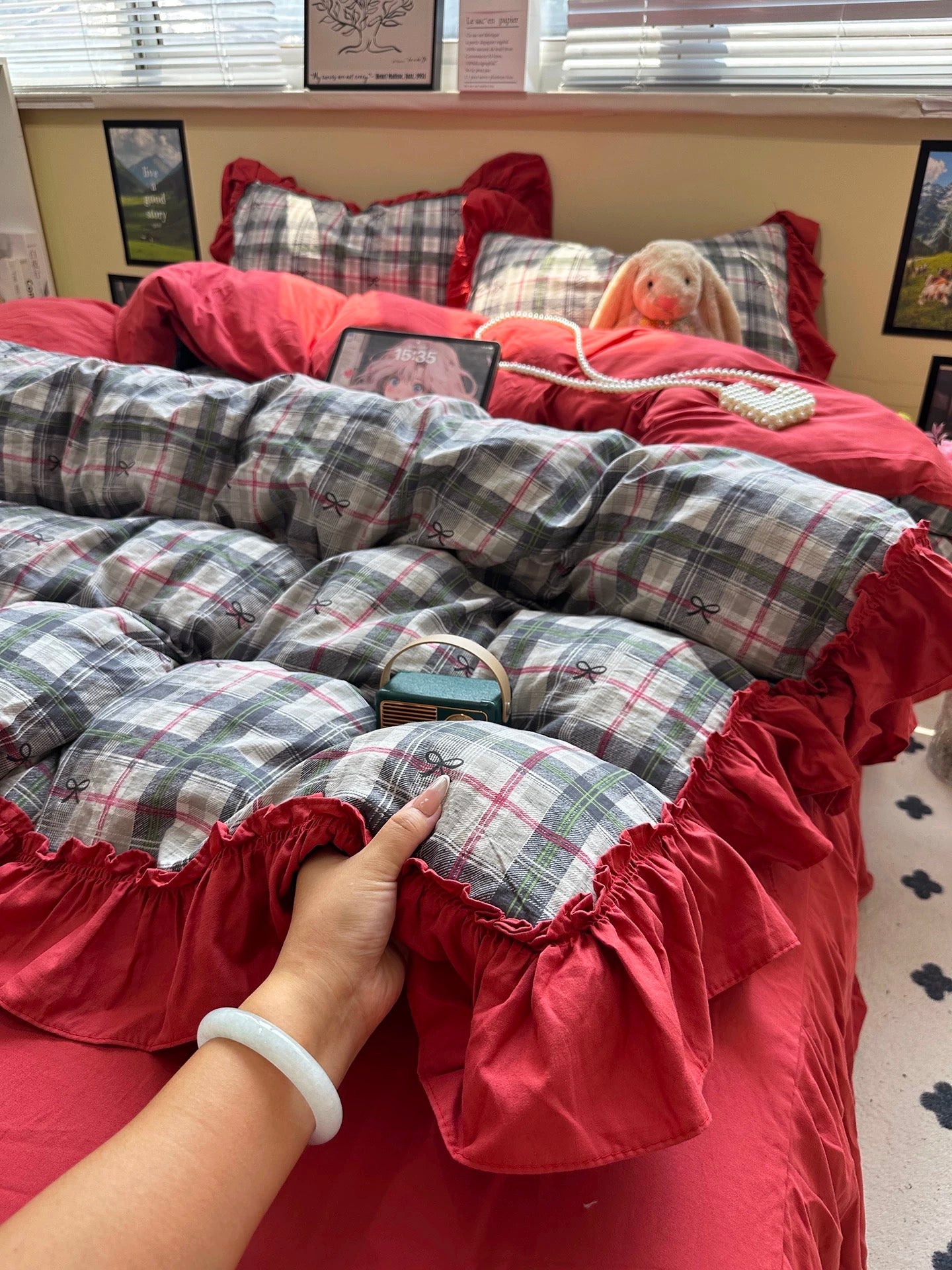 Coquette Red Plaid Ruffle Bedding Set