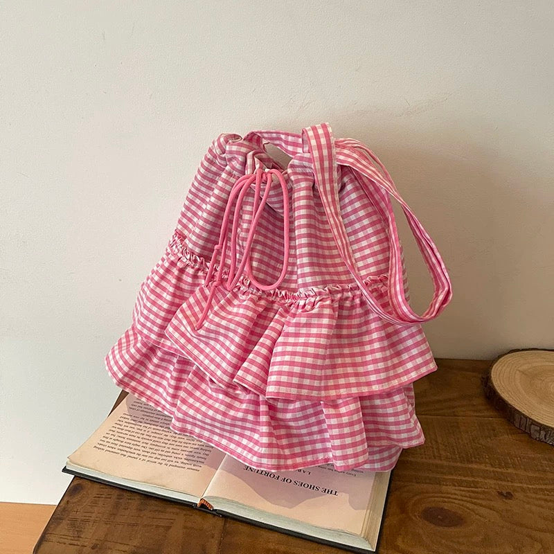 Ruffle Gingham Tote Bag