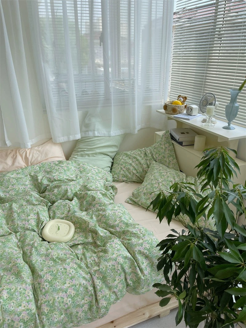 Green Ditsy Floral Cotton Bedding Set