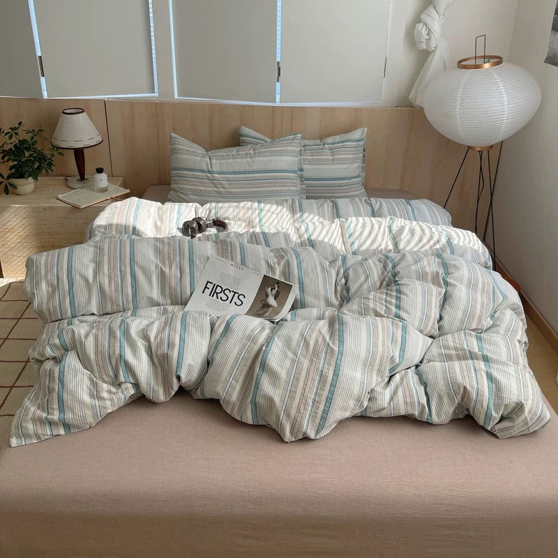 Retro Blue Striped Duvet Cover Set