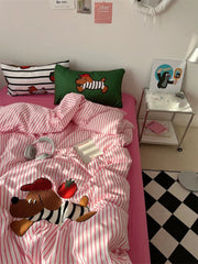 Cartoon Puppy Embroidered Bedding Set