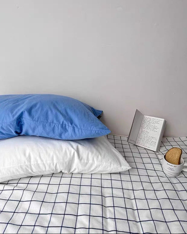 Solid Blue Cotton Duvet Cover Set
