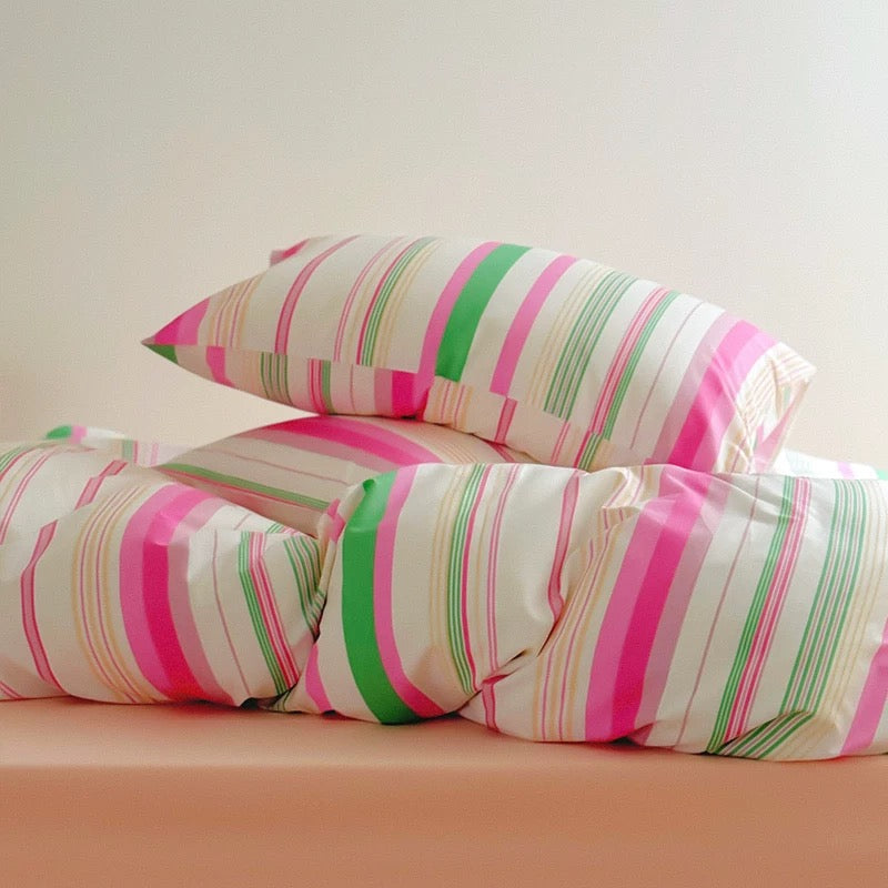 Pastel Rainbow Striped Cotton Duvet Cover Set