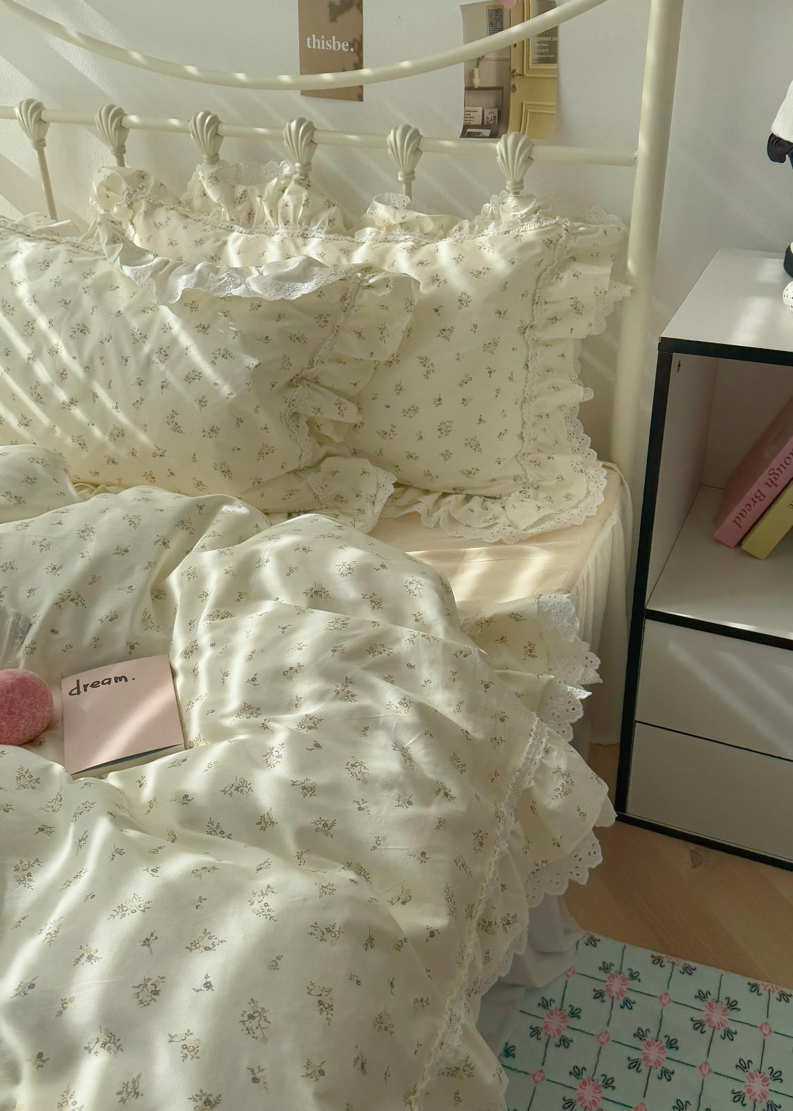 Ivory Floral Cotton Duvet Cover Set