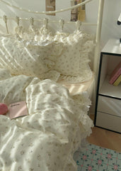 Ivory Floral Cotton Duvet Cover Set