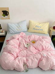 Pastel Creamy Pink Gingham Bedding Set