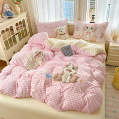 Cute Kitty Pink Gingham Bedding Set