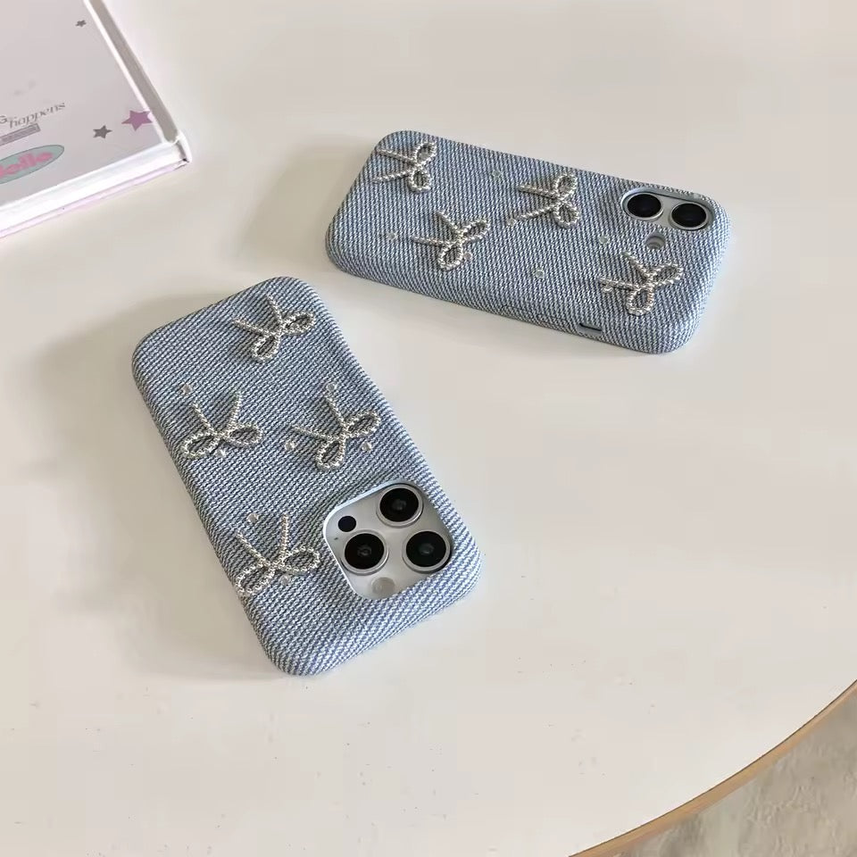 Sparkly Denim Bow iPhone Case