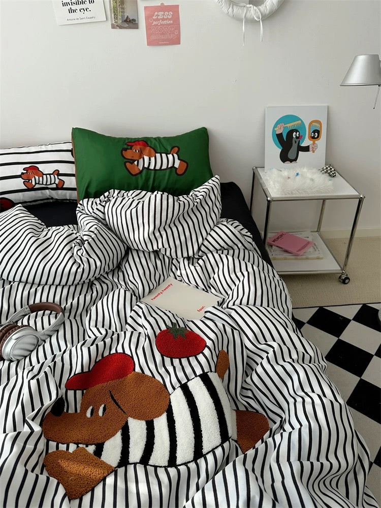 Cartoon Dog Embroidered Bedding Set